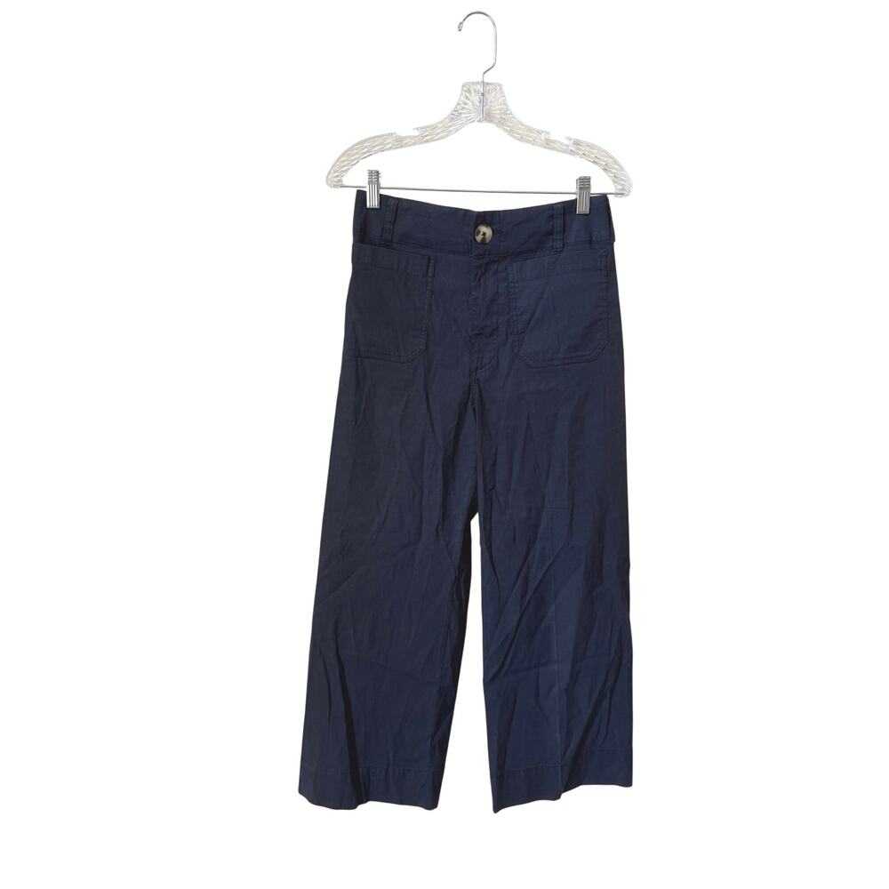 By Anthropologie Colette-Inspired Wide Leg Linen Blend Trousers Navy Size 27